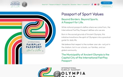 Desktop view of the International FairPlay Passport website and Olympia Club content