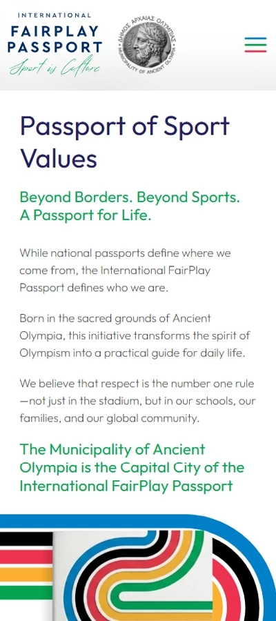 Mobile responsive design of the International FairPlay Passport website